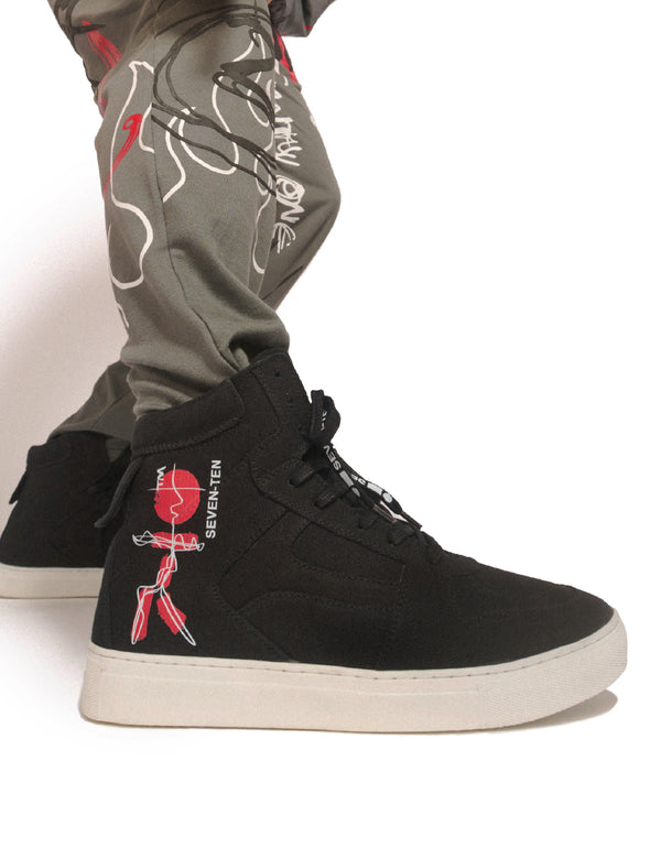 304 BLACK DOODLE PRINT CANVAS HIGH-TOP SNEAKER