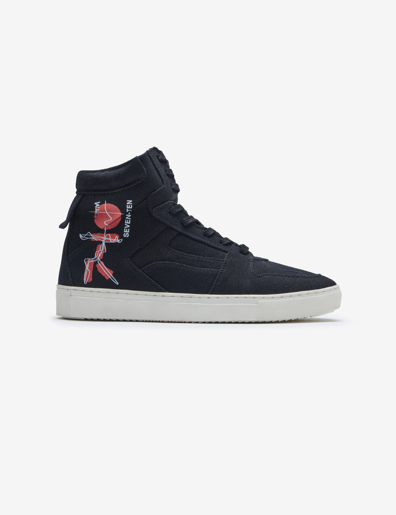 304 BLACK DOODLE PRINT CANVAS HIGH-TOP SNEAKER