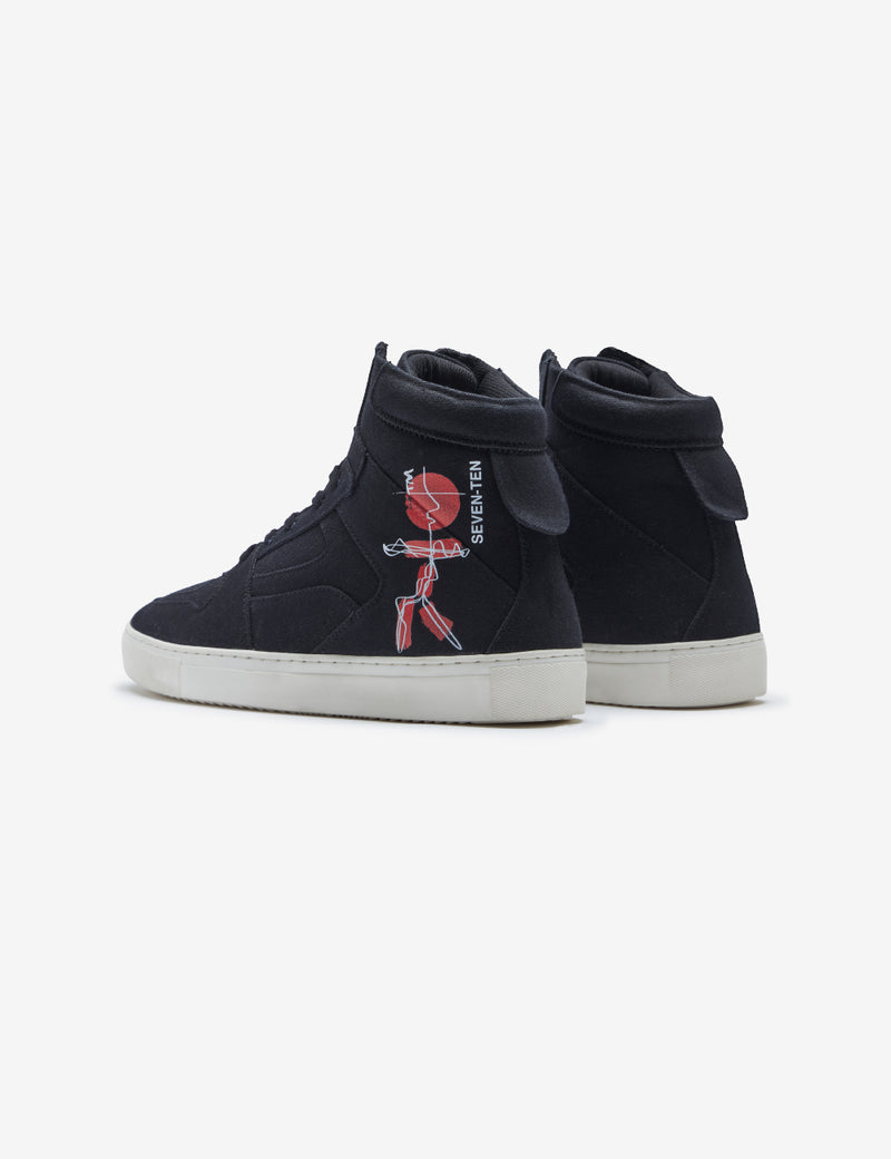 304 BLACK DOODLE PRINT CANVAS HIGH-TOP SNEAKER